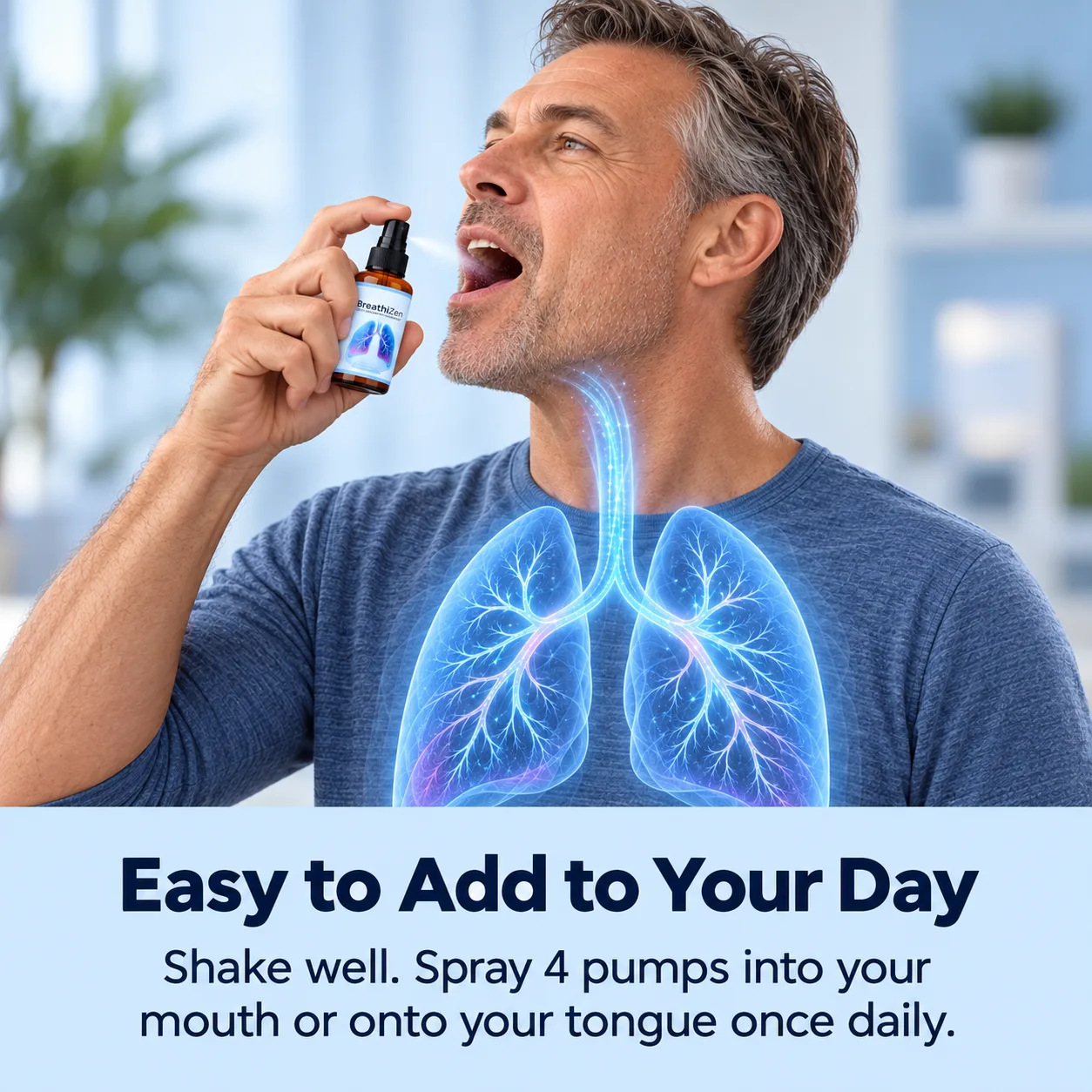 Man using the BreathiZen oral spray